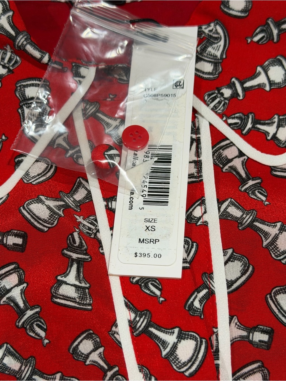 Alice + Olivia Willa Chess Piece Print Silk Button-Up Shirt - Picture 8 of 8